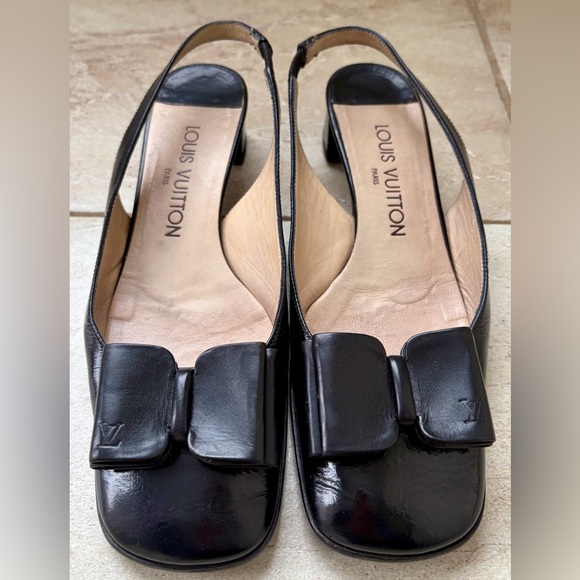 Louis Vuitton Black Slingback Heels. Sz 37. Brand new sole protectors added! - Picture 1 of 6